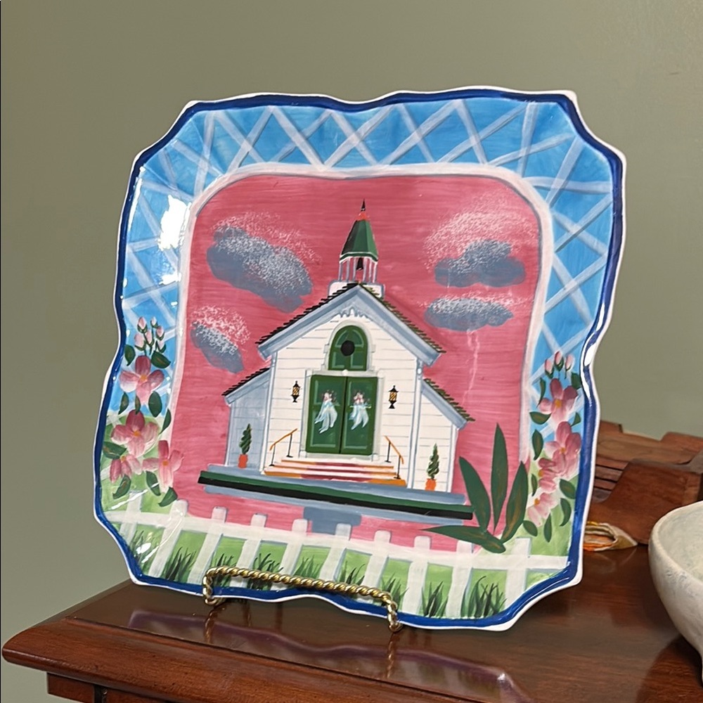 Colorful Decorative Plate with Church Design